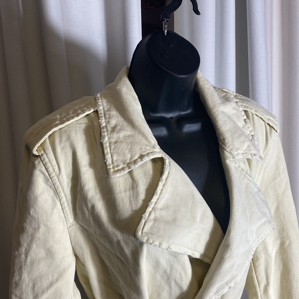 Zara Oversized Cream/Ecru Distressed Tie Waist Belted Cotton Trench Coat, NWT XS - Picture 5 of 6
